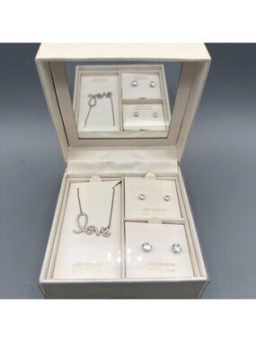 Love Sterling Silver Necklace & CZ Earring Set In Gift Box